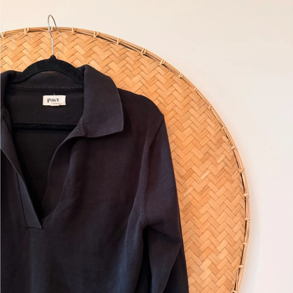 PACT WOMEN’S CLASSIC FINE KNIT POLO SWEATER ORGANIC COTTON DARK ACADEMIA PREP - Picture 8 of 13